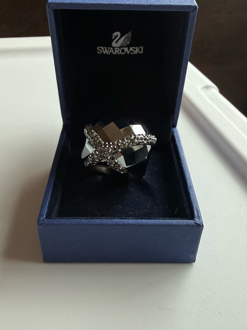Swarovski Hematite-Finish Faceted Star Ring With Pav Accents